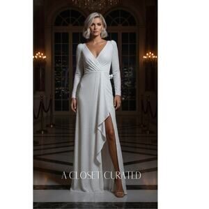 Mac Duggal Sequin Wrap Evening Gown 4 White NWT Style 26395